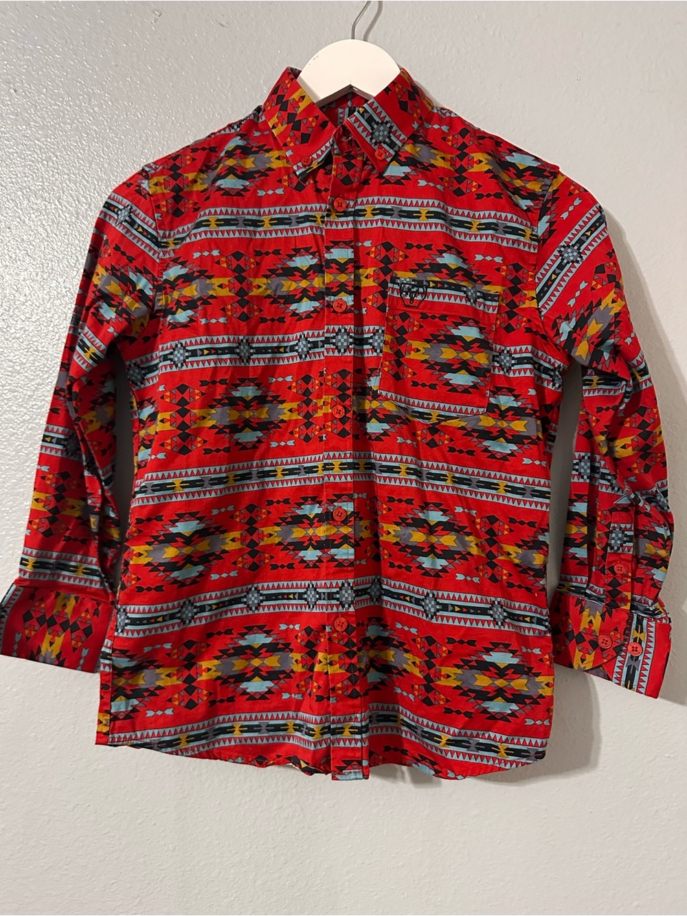 Platini Youth Boy's Red Aztec Western Shirt